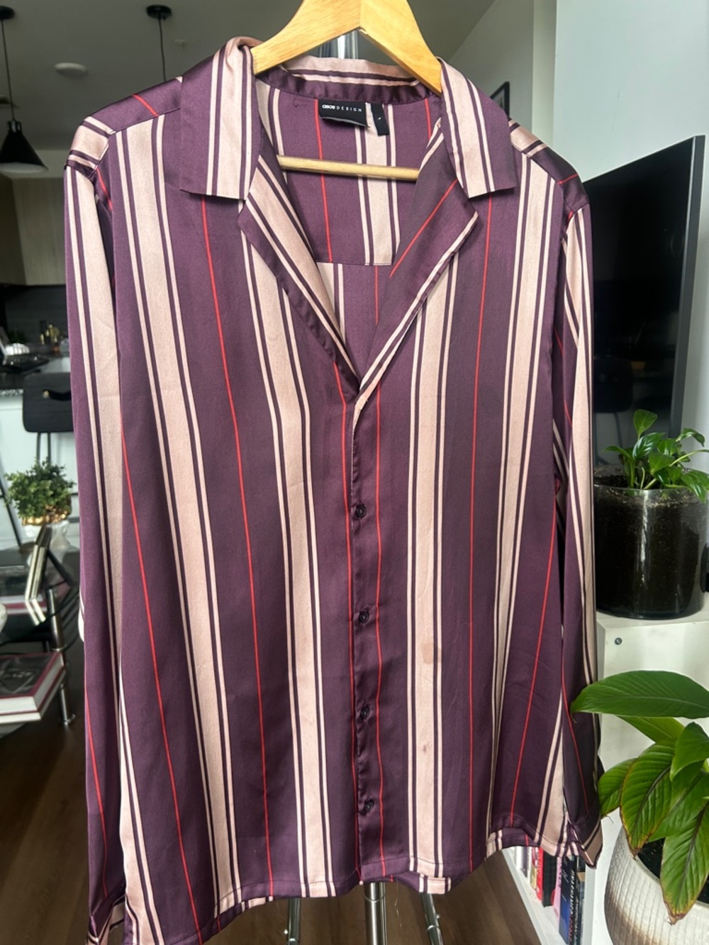 ASOS Men’s Satin Purple Stripe Men's Button-Up Shirt